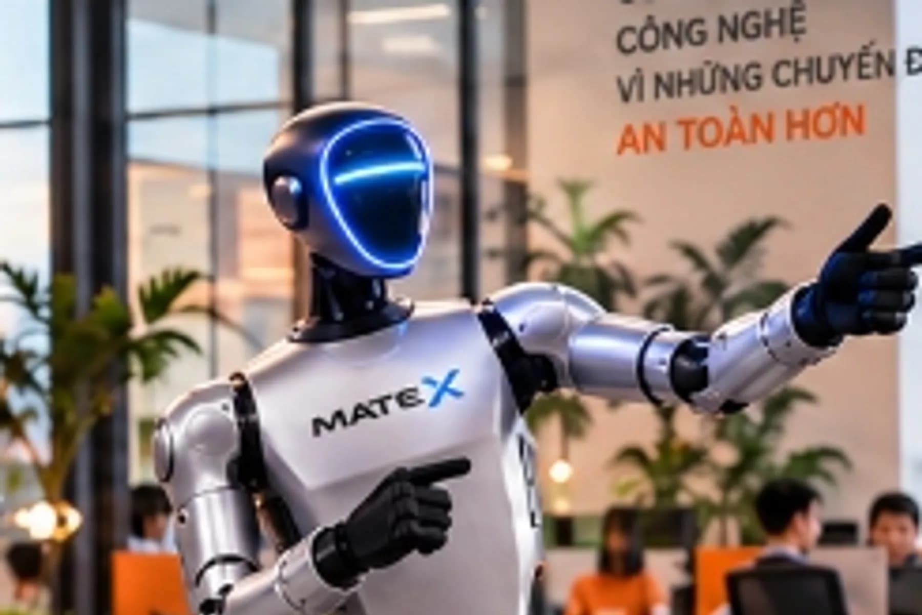 Robot MATE X làm lễ tân đón khách